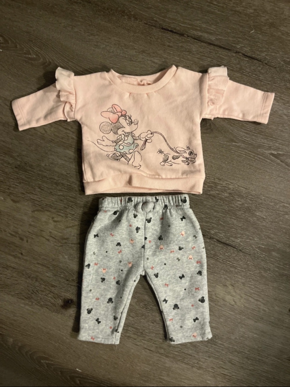 Disney Baby Pink and Light Gray Mickey Print Pants